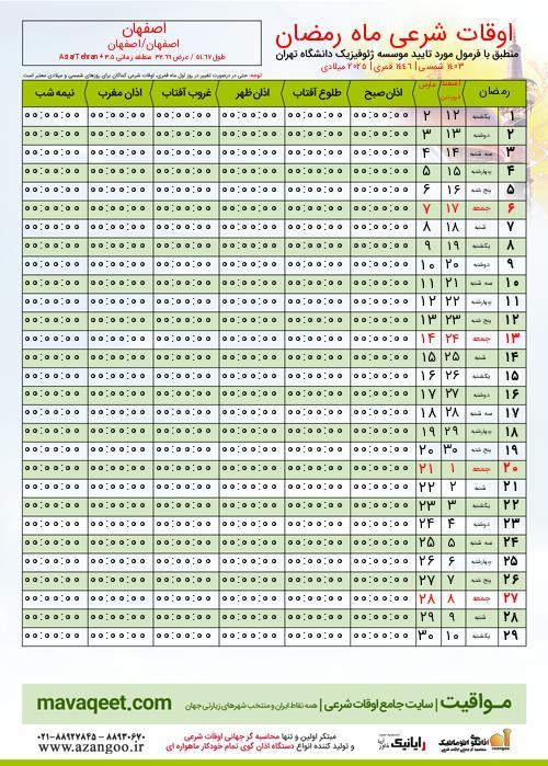 پیش نمایش فایل تصویری اوقات شرعی ماه رمضان اصفهان