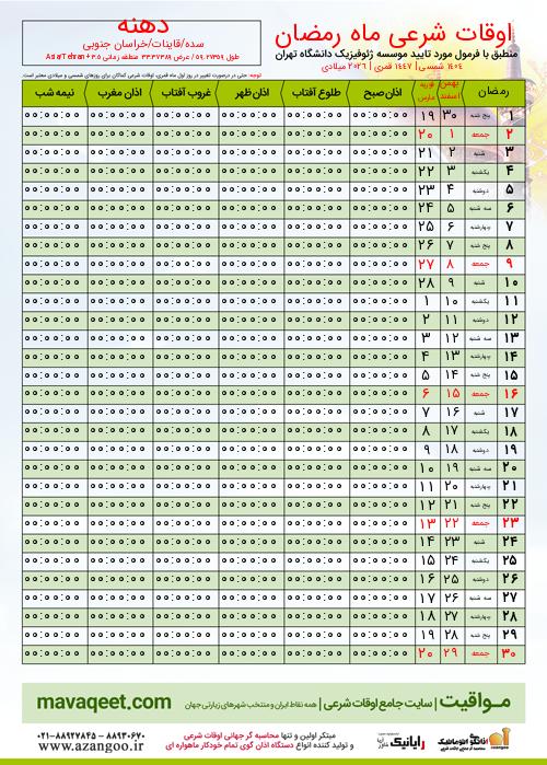 پیش نمایش فایل تصویری اوقات شرعی ماه رمضان دهنه