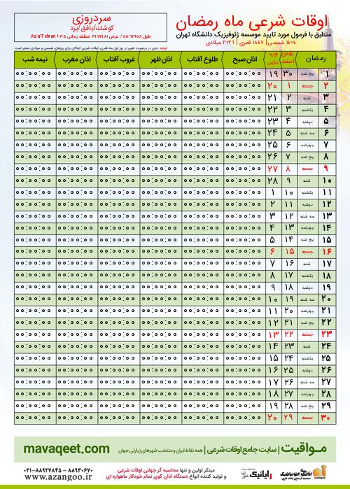 پیش نمایش فایل تصویری اوقات شرعی ماه رمضان سردروزی