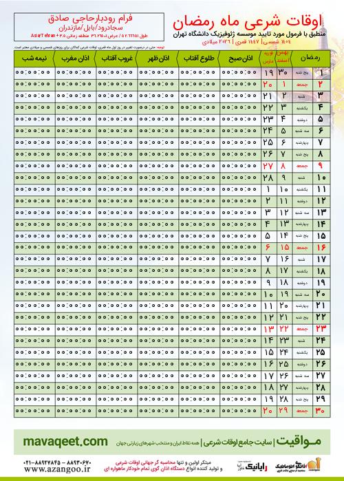 پیش نمایش فایل تصویری اوقات شرعی ماه رمضان فرام رودبارحاجی صادق