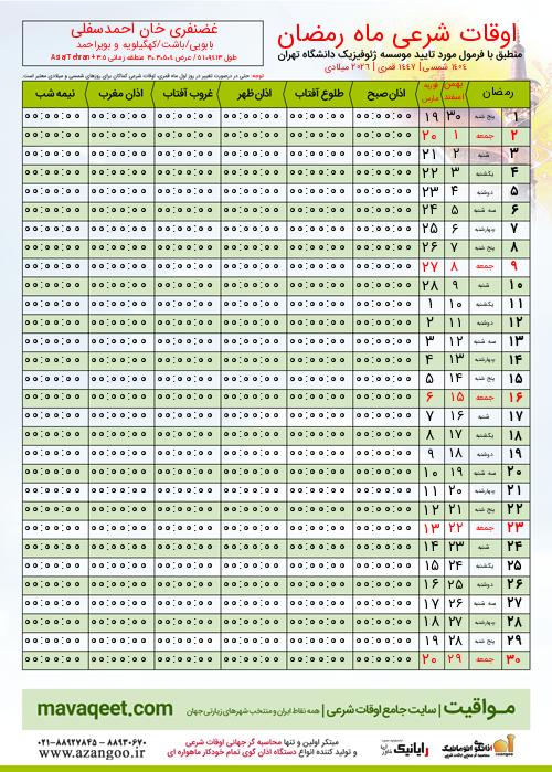 پیش نمایش فایل تصویری اوقات شرعی ماه رمضان غضنفری خان احمدسفلی