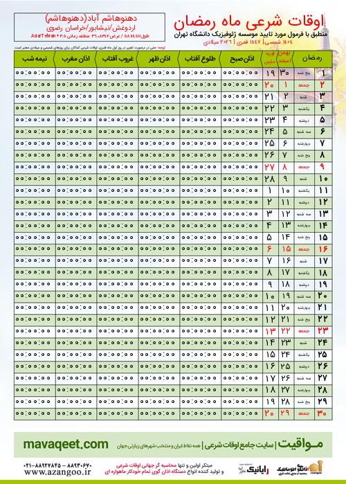 پیش نمایش فایل تصویری اوقات شرعی ماه رمضان دهنوهاشم آباد(دهنوهاشم)