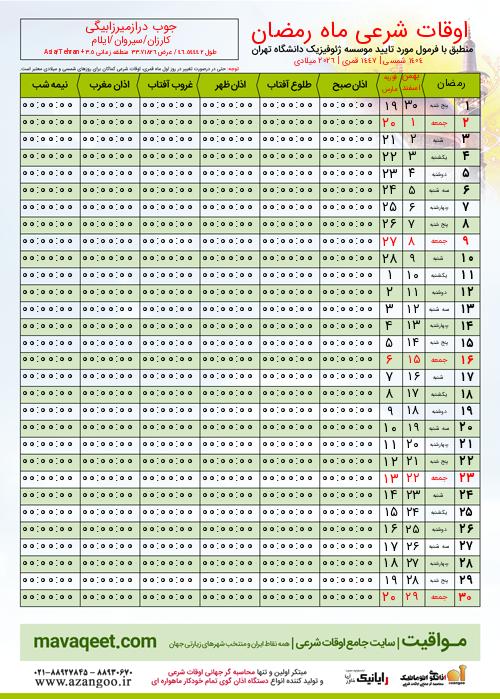 پیش نمایش فایل تصویری اوقات شرعی ماه رمضان جوب درازمیرزابیگی