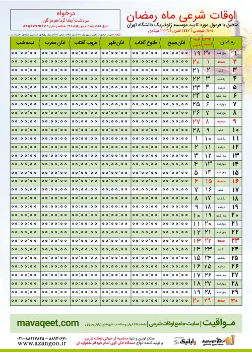 پیش نمایش فایل تصویری اوقات شرعی ماه رمضان درخواه