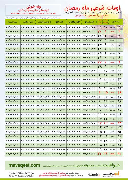 پیش نمایش فایل تصویری اوقات شرعی ماه رمضان ونه خونی