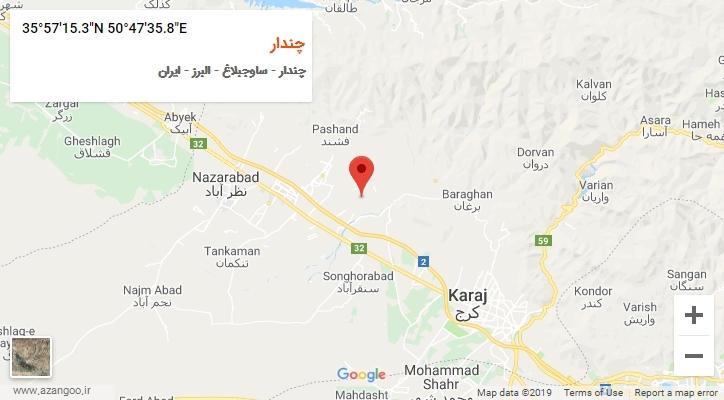 روستای چندار بر روی نقشه