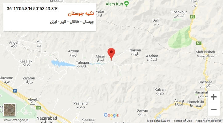 روستای تکیه جوستان بر روی نقشه