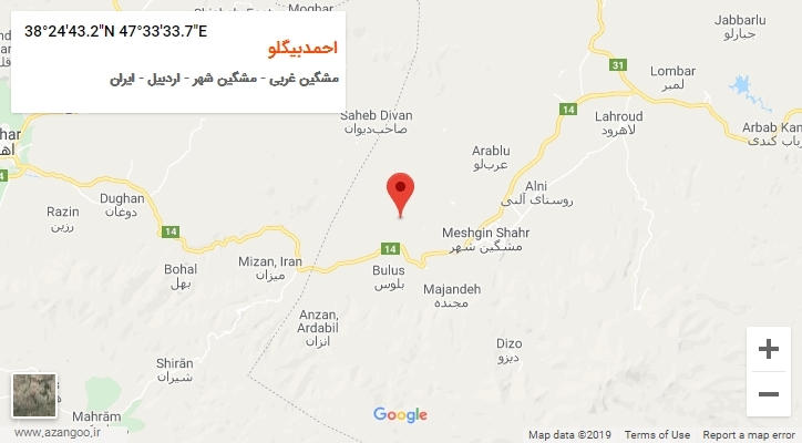روستای احمدبیگلو بر روی نقشه
