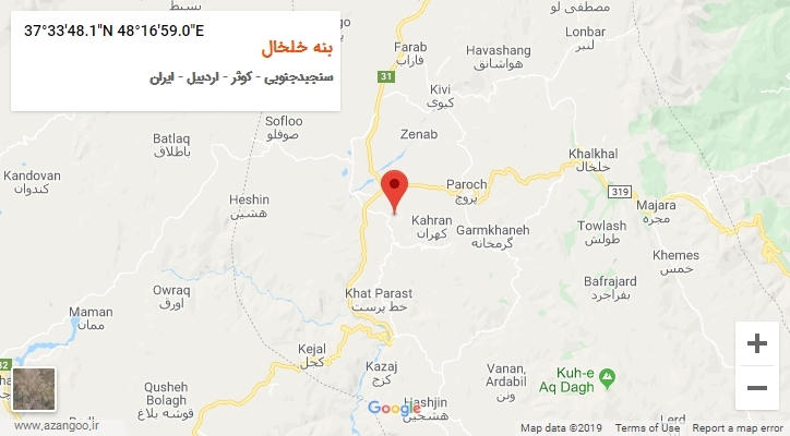 روستای بنه خلخال بر روی نقشه