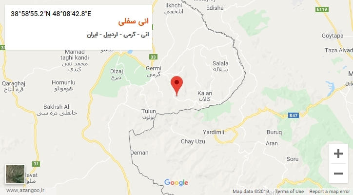 روستای انی سفلی بر روی نقشه
