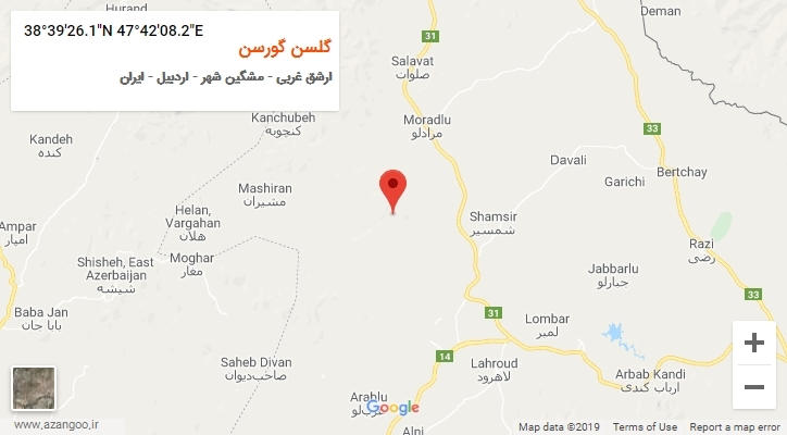 روستای گلسن گورسن بر روی نقشه