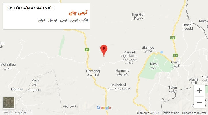 روستای گرمی چای بر روی نقشه