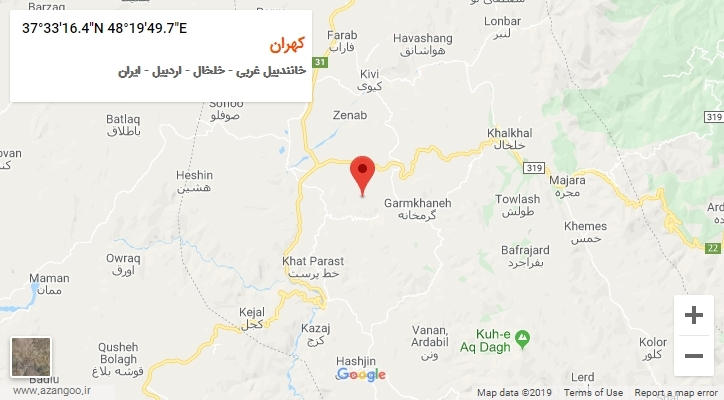 روستای کهران بر روی نقشه