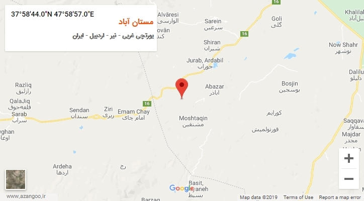 روستای مستان آباد بر روی نقشه