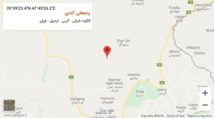روستای پنجعلی کندی بر روی نقشه