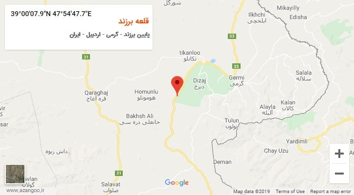 روستای قلعه برزند بر روی نقشه