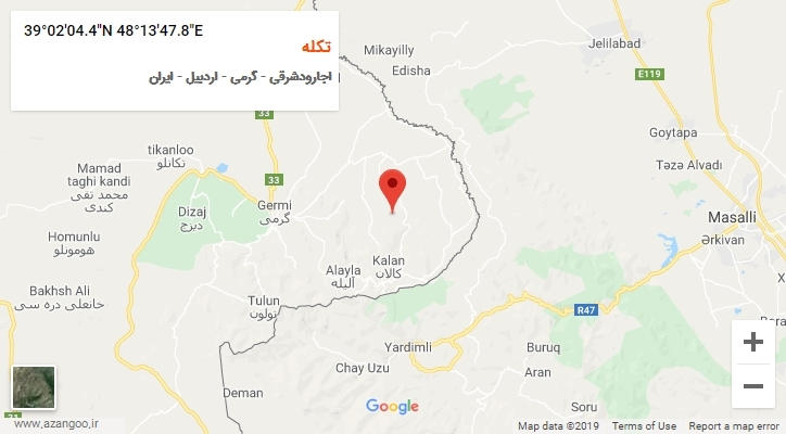 روستای تکله بر روی نقشه