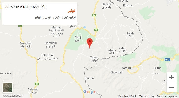 روستای تولیر بر روی نقشه