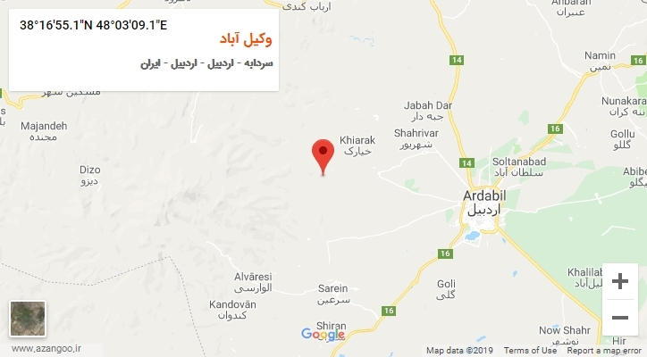 روستای وکیل آباد بر روی نقشه