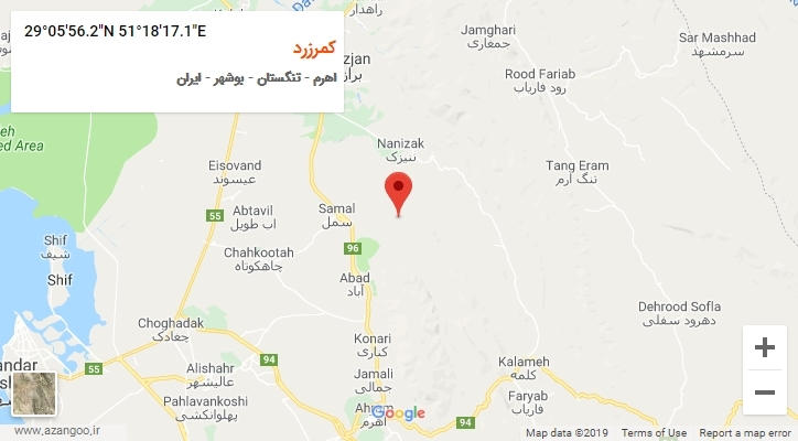 روستای کمرزرد بر روی نقشه