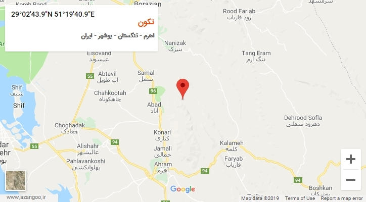 روستای تکون بر روی نقشه