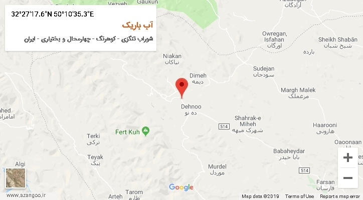 روستای آب باریک بر روی نقشه