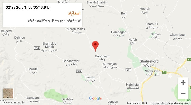 روستای اسدآباد بر روی نقشه