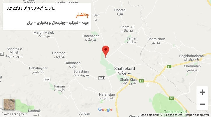 روستای چالشتر بر روی نقشه