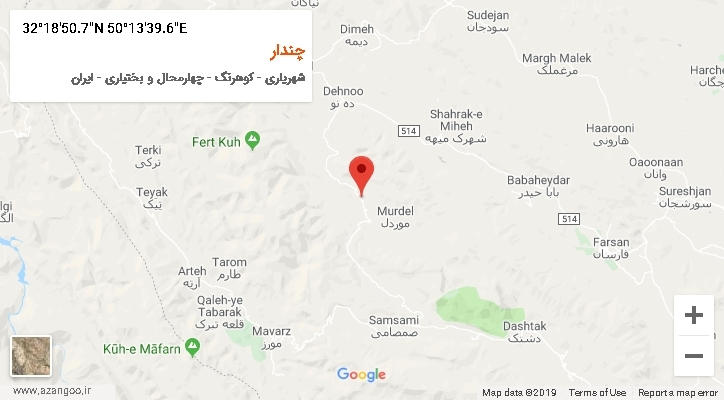 روستای چندار بر روی نقشه