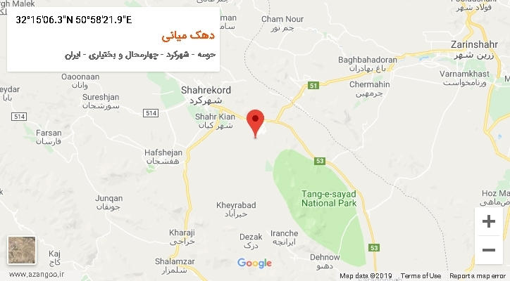 روستای دهک میانی بر روی نقشه