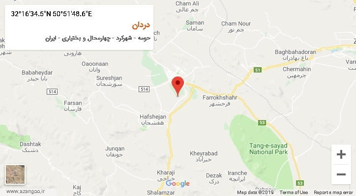 روستای دردان بر روی نقشه