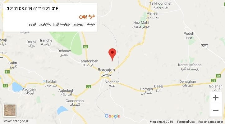 روستای دره پهن بر روی نقشه