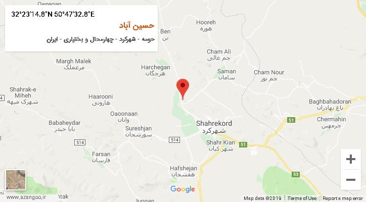 روستای حسین آباد بر روی نقشه