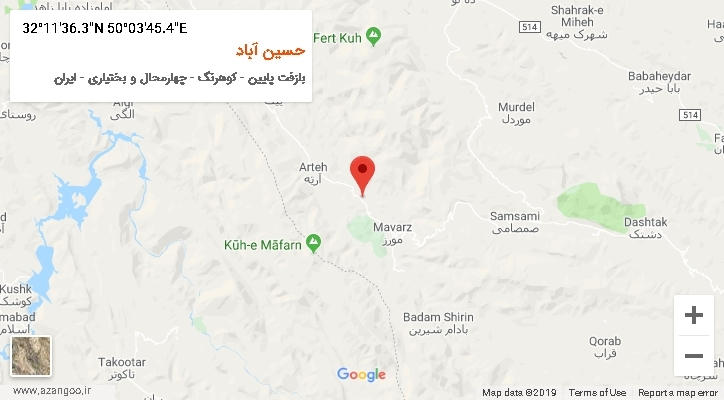 روستای حسین آباد بر روی نقشه