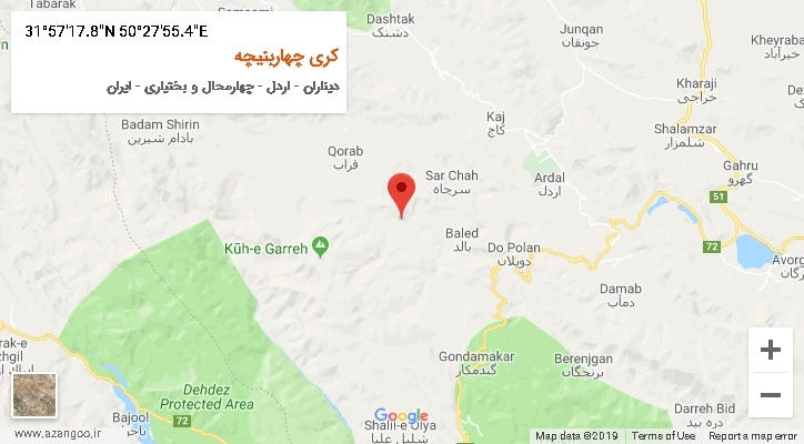 روستای کری چهاربنیچه بر روی نقشه
