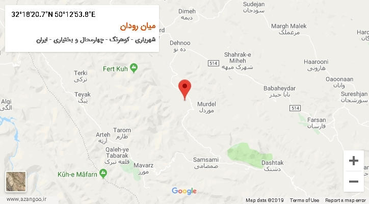 روستای میان رودان بر روی نقشه