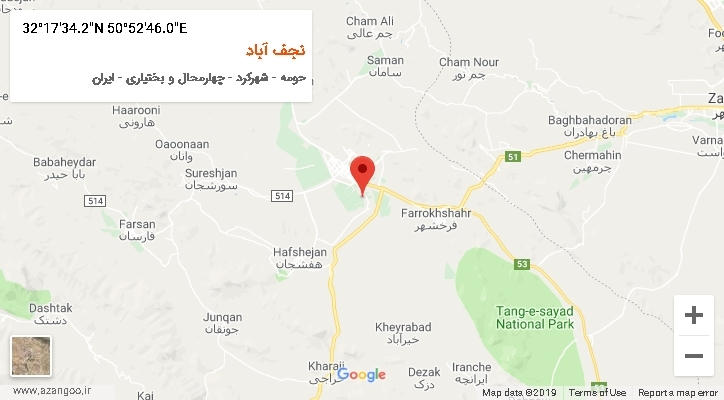 روستای نجف آباد بر روی نقشه