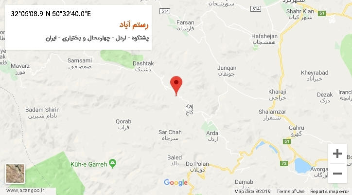 روستای رستم آباد بر روی نقشه