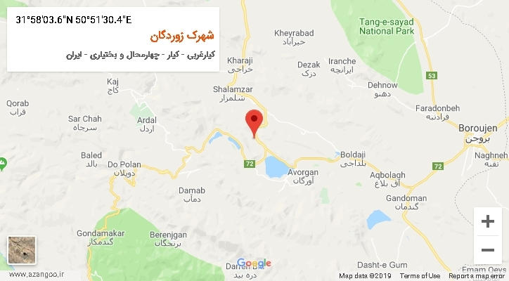 روستای شهرک زوردگان بر روی نقشه