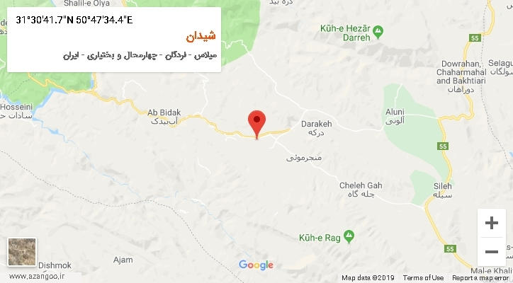 روستای شیدان بر روی نقشه