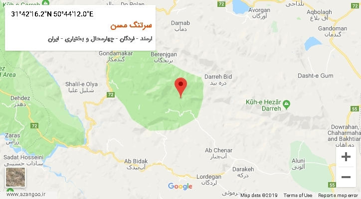 روستای سرتنگ مسن بر روی نقشه