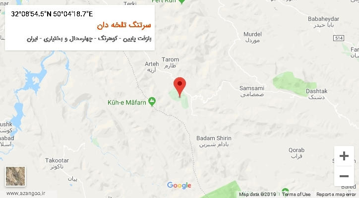 روستای سرتنگ تلخه دان بر روی نقشه