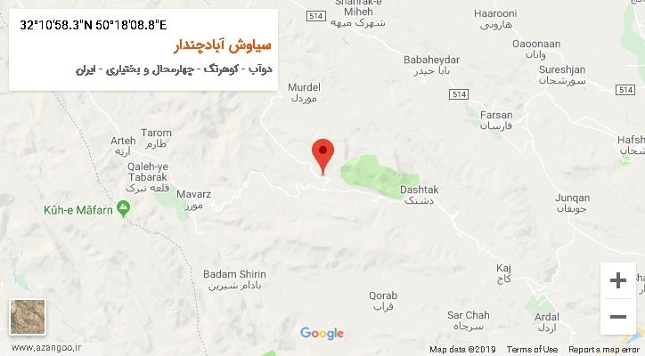روستای سیاوش آبادچندار بر روی نقشه