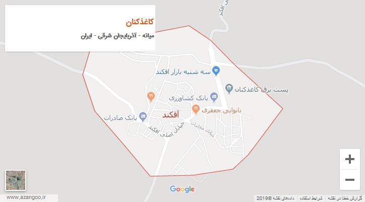 شهر کاغذکنان بر روی نقشه