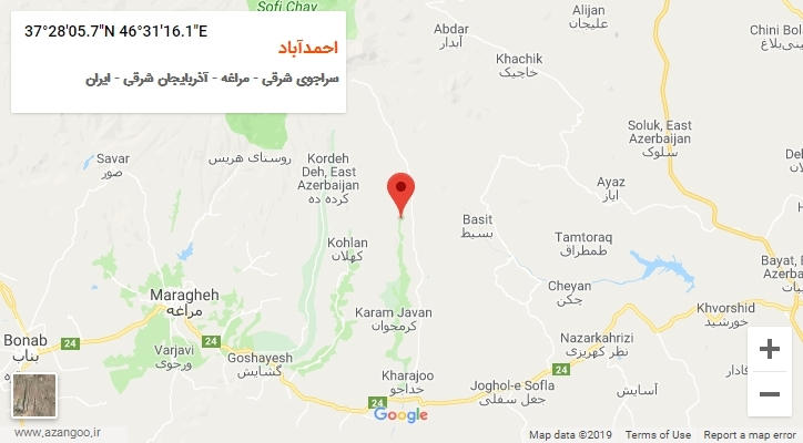 روستای احمدآباد بر روی نقشه