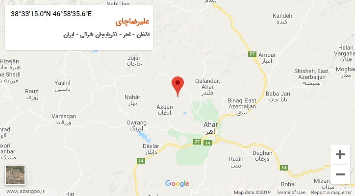 روستای علیرضاچای بر روی نقشه