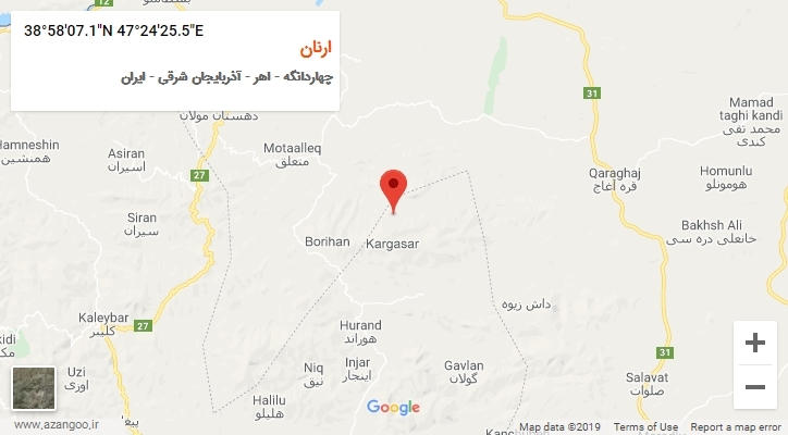 روستای ارنان بر روی نقشه