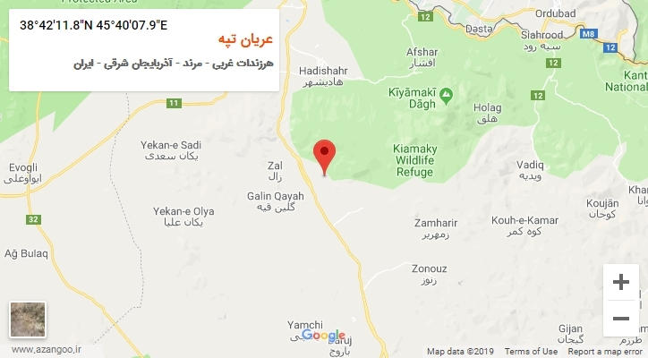 روستای عریان تپه بر روی نقشه
