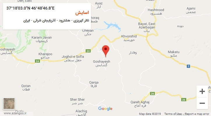 روستای اسایش بر روی نقشه