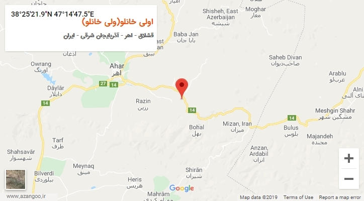 روستای اولی خانلو(ولی خانلو) بر روی نقشه